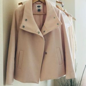 Pale pink wool peacoat with cowl neck